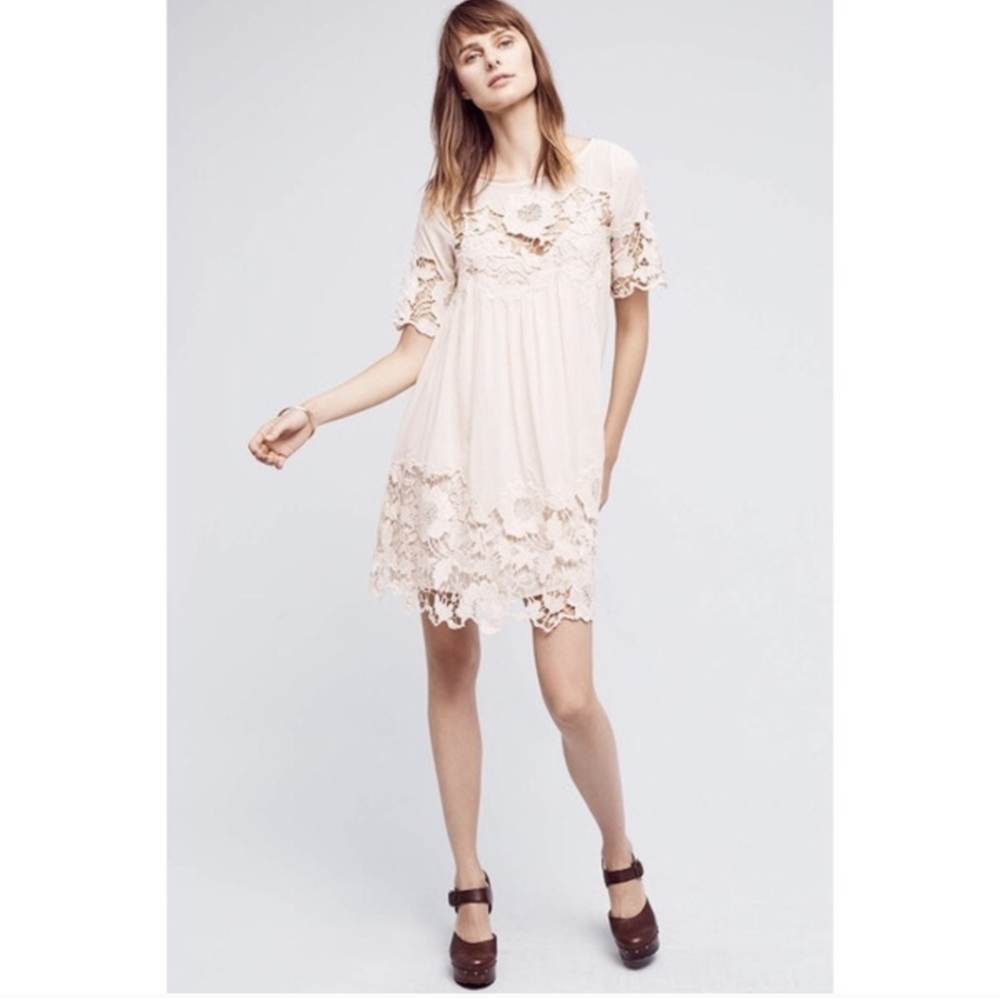 Anthro|Holding Horses Magnolia Dress Blush Lace Embroidered Babydoll Size 2